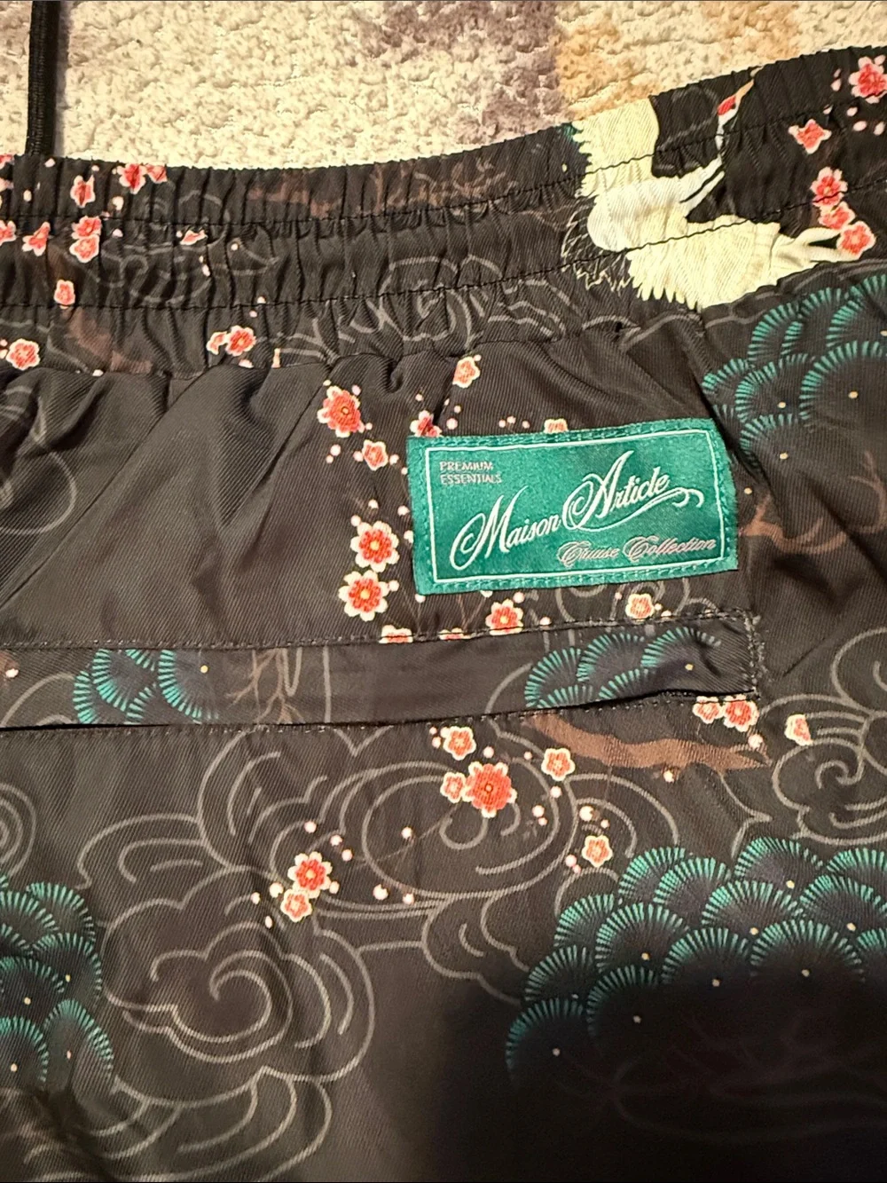 Men's Black Crane-Print Shorts